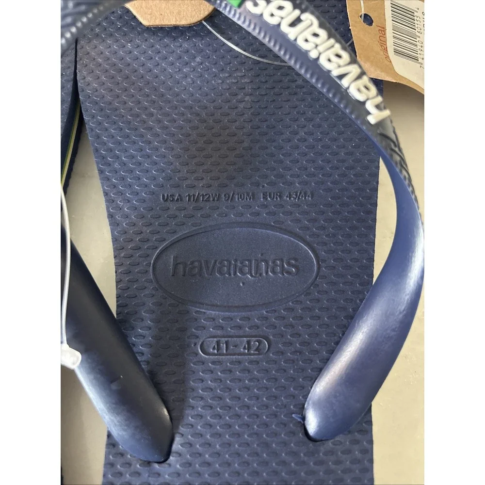 Havaianas Mens 9/10 Brazil Navy Flip Flop Sandals Logo EU 41/42 New Womens 11/12